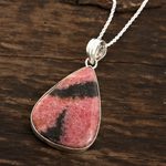 Rhodonite pendant necklace, 'Calming Earth' - Natural Rhodonite Pendant Necklace from India