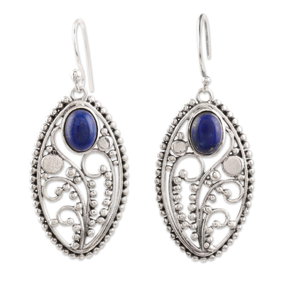 Vine Pattern Lapis Lazuli Dangle Earrings from India