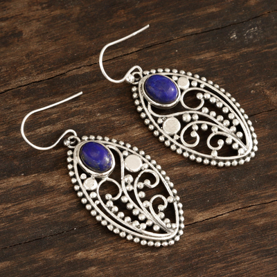 Vine Pattern Lapis Lazuli Dangle Earrings from India - Vine Blue | NOVICA