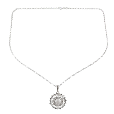 Howlite pendant necklace, 'Swirling Tendrils' - Round Howlite Pendant Necklace from India
