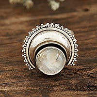 Featured review for Rainbow moonstone cocktail ring, Misty Sunrise