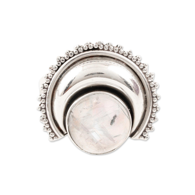 Dot Pattern Rainbow Moonstone Cocktail Ring from India
