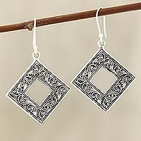 Sterling silver dangle earrings, 'Classic Kites' - Vine Pattern Sterling Silver Dangle Earrings from India