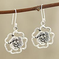Sterling silver dangle earrings, 'Glimmering Blossoms' - Floral Sterling Silver Dangle Earrings Crafted in India