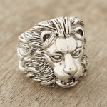 Men's sterling silver ring, 'King' - Men's Sterling Silver Lion Ring Crafted in India