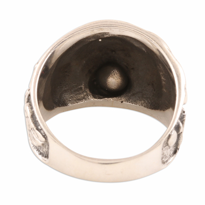Men's sterling silver ring, 'Lion Window' - Men's Lion-Themed Sterling Silver Ring from India
