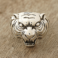 Men's sterling silver ring, 'Ferocious Tiger' - Men's Sterling Silver Tiger Ring Crafted in India