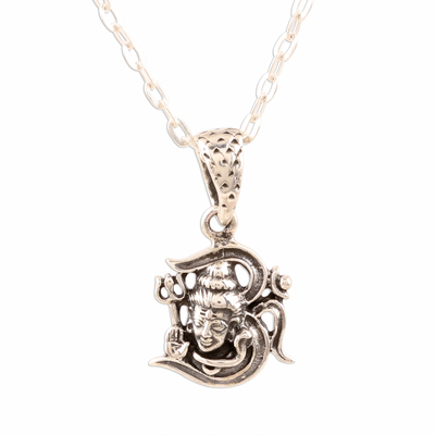 Shiva Om Sterling Silver Pendant Necklace from India