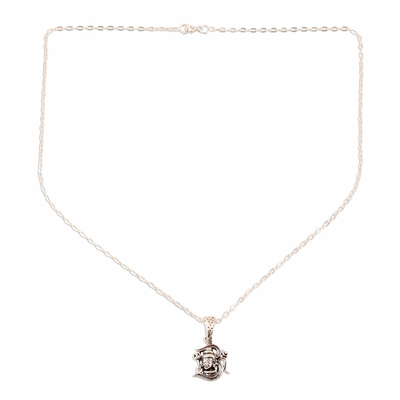 Sterling silver pendant necklace, 'Shiva Om' - Shiva Om Sterling Silver Pendant Necklace from India