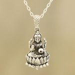 Sterling silver pendant necklace, 'Glorious Lakshmi' - Hindu Sterling Silver Pendant Necklace from India
