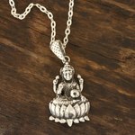Sterling silver pendant necklace, 'Glorious Lakshmi' - Hindu Sterling Silver Pendant Necklace from India