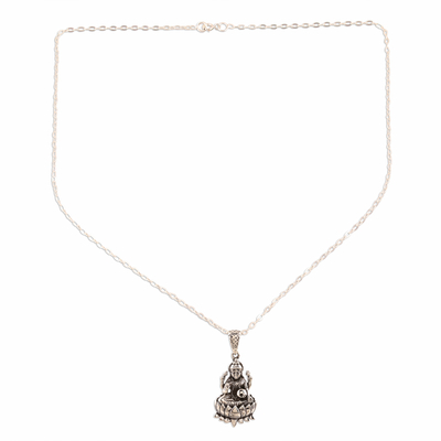 Sterling silver pendant necklace, 'Glorious Lakshmi' - Hindu Sterling Silver Pendant Necklace from India