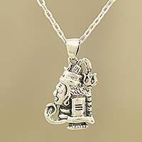 Sterling silver pendant necklace, 'Shiva Lingam' - Shiva-Themed Sterling Silver Pendant Necklace from India