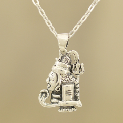 Sterling silver pendant necklace, 'Shiva Lingam' - Shiva-Themed Sterling Silver Pendant Necklace from India