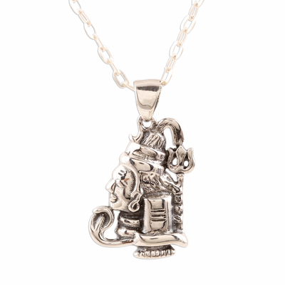 Shiva-Themed Sterling Silver Pendant Necklace from India