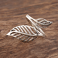 Sterling Silver Leaf Cocktail Ring from India,'Leafy Duo'