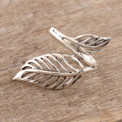 Sterling silver cocktail ring, 'Leafy Duo' - Sterling Silver Leaf Cocktail Ring from India