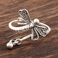 Sterlingsilber-Cocktailring, „Dragonfly Fantasy“ – Sterlingsilber-Libellen-Cocktailring aus Indien