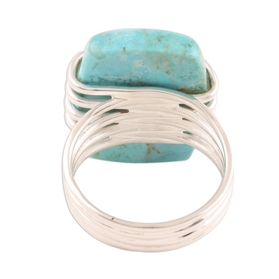 Reconstituted turquoise cocktail ring, 'Stunning Charm' - Reconstituted Turquoise Cocktail Ring from India