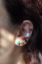 Multi-gemstone stud earrings, 'Elegant Pairs' (set of 7) - Set of 7 Multi-Gemstone Stud Earrings from India