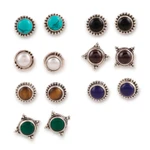 Multi-gemstone stud earrings, 'Harmonious Pairs' (set of 7) - Handmade Multi-Gemstone Stud Earrings (Set of 7)