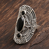 Featured review for Onyx cocktail ring, Leaves of Midnight