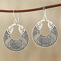 Sterling silver dangle earrings, 'Floral Descent' - Round Floral Sterling Silver Dangle Earrings from India