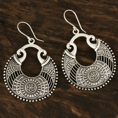 Sterling silver dangle earrings, 'Floral Descent' - Round Floral Sterling Silver Dangle Earrings from India