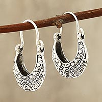 Sterling silver hoop earrings, 'Mystic Cradle' - Sterling Silver Hoop Earrings Crafted in India