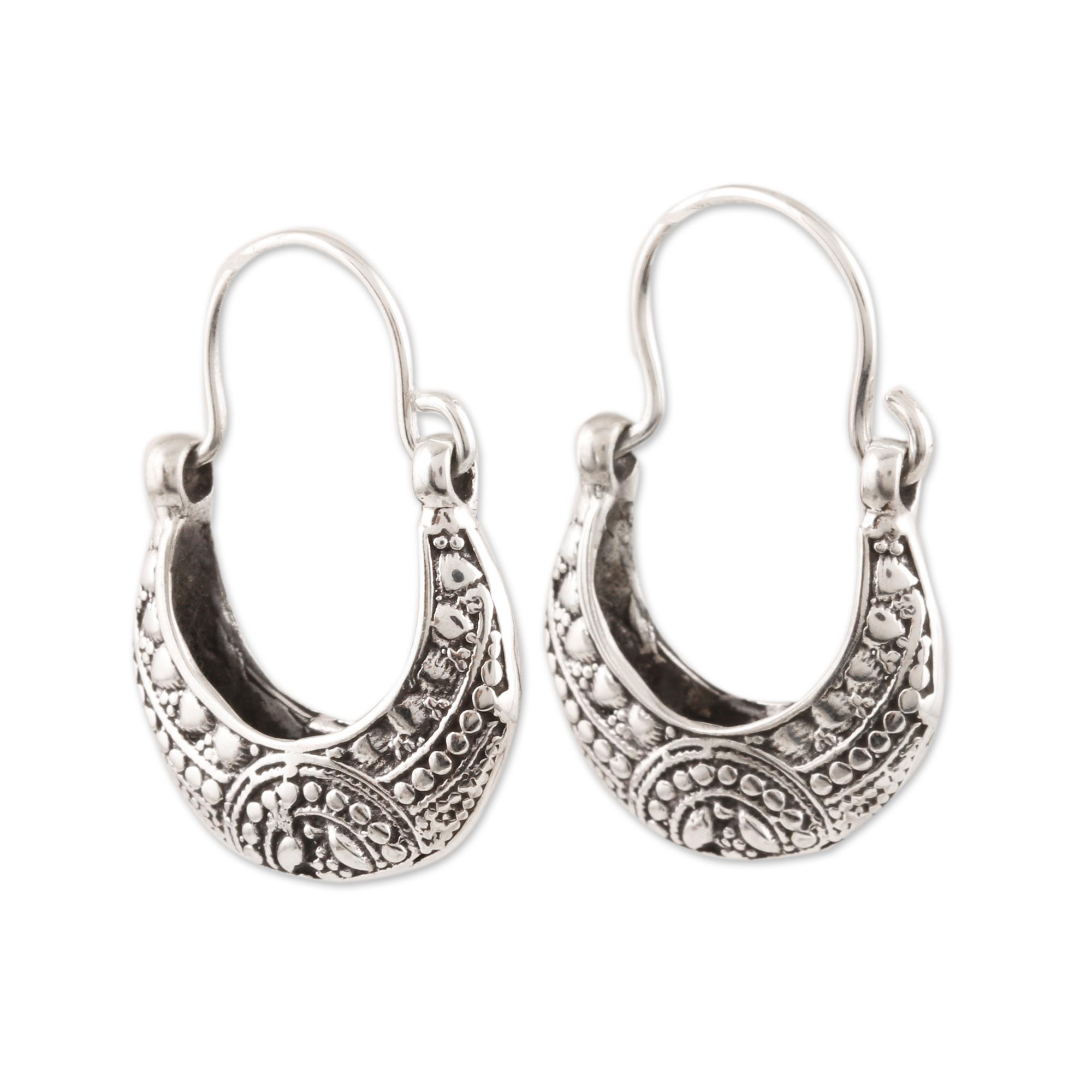 Sterling Silver Hoop Earrings Crafted in India - Mystic Cradle | NOVICA