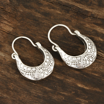 Sterling silver hoop earrings, 'Mystic Cradle' - Sterling Silver Hoop Earrings Crafted in India