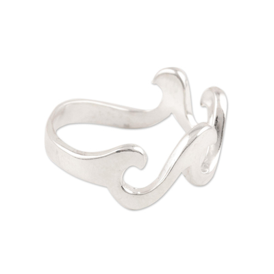 Sterling silver band ring, 'Waves and Style' - Wave Pattern Sterling Silver Band Ring Crafted in India