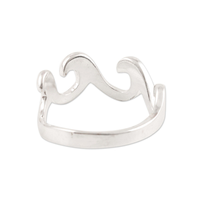 Sterling silver band ring, 'Waves and Style' - Wave Pattern Sterling Silver Band Ring Crafted in India