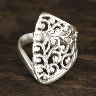 Sterling silver band ring, 'Vine Allure' - Openwork Vine Pattern Sterling Silver Band Ring from India