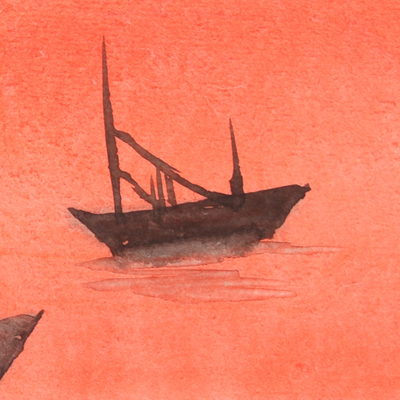 'Dusk Charm' - Pintura de acuarela náutica firmada de la India