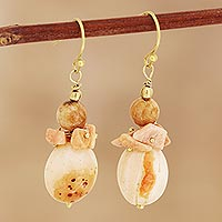 Agate beaded dangle earrings, 'Earthen Ovals' - Brown Agate Beaded Dangle Earrings from India