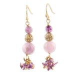Quartz beaded dangle earrings, 'Royal Arrangement' - Pink and Purple Quartz Beaded Dangle Earrings from India
