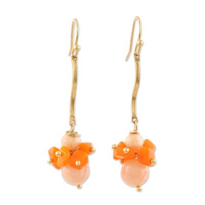 Orange Agate Beaded Dangle Earrings from India