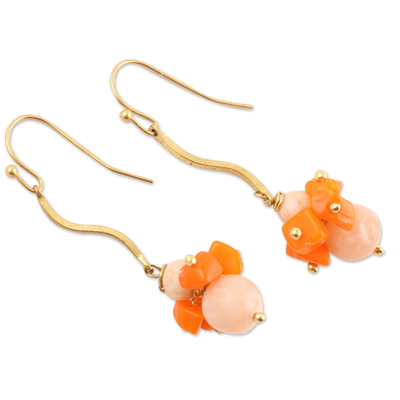 Agate beaded dangle earrings, 'Gemstone Burst' - Orange Agate Beaded Dangle Earrings from India