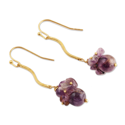 Quartz beaded cluster earrings, 'Gemstone Burst' - Purple Quartz Beaded Dangle Earrings from India