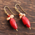 Agate beaded cluster earrings, 'Fiery Combination' - Agate and Red Resin Beaded Cluster Earrings from India (image 2b) thumbail