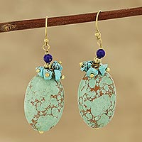 Beaded cluster earrings, 'Fantastic Veins' - Oval Beaded Cluster Earrings from India