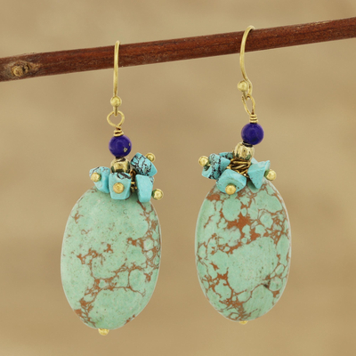 Resin beaded cluster earrings, 'Fantastic Veins' - Oval Resin Beaded Cluster Earrings from India