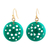 Bone dangle earrings, 'Delightful Round' - Round Blue-Green Bone Dangle Earrings from India
