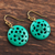 Bone dangle earrings, 'Delightful Round' - Round Blue-Green Bone Dangle Earrings from India (image 2b) thumbail
