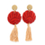 Knochen-Baumelohrringe, 'Rote glorreiche Kreise'. - Handgefertigte runde Ohrringe mit rotem Knochen aus Indien