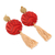 Knochen-Baumelohrringe, 'Rote glorreiche Kreise'. - Handgefertigte runde Ohrringe mit rotem Knochen aus Indien
