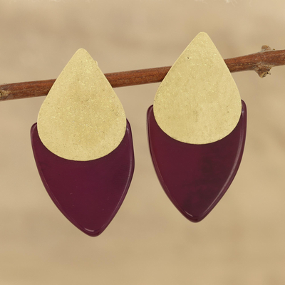 Brass and resin drop earrings, 'Red Blades' - Brass and Red Resin Drop Earrings from India