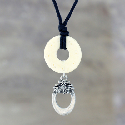 Stainless steel pendant necklace, 'Wheel Delight' - Mixed Media Pendant Necklace Handmade in India