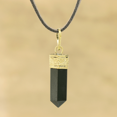 Onyx pendant necklace, 'Midnight Crystal' - Black Onyx Crystal Pendant Necklace Crafted in India